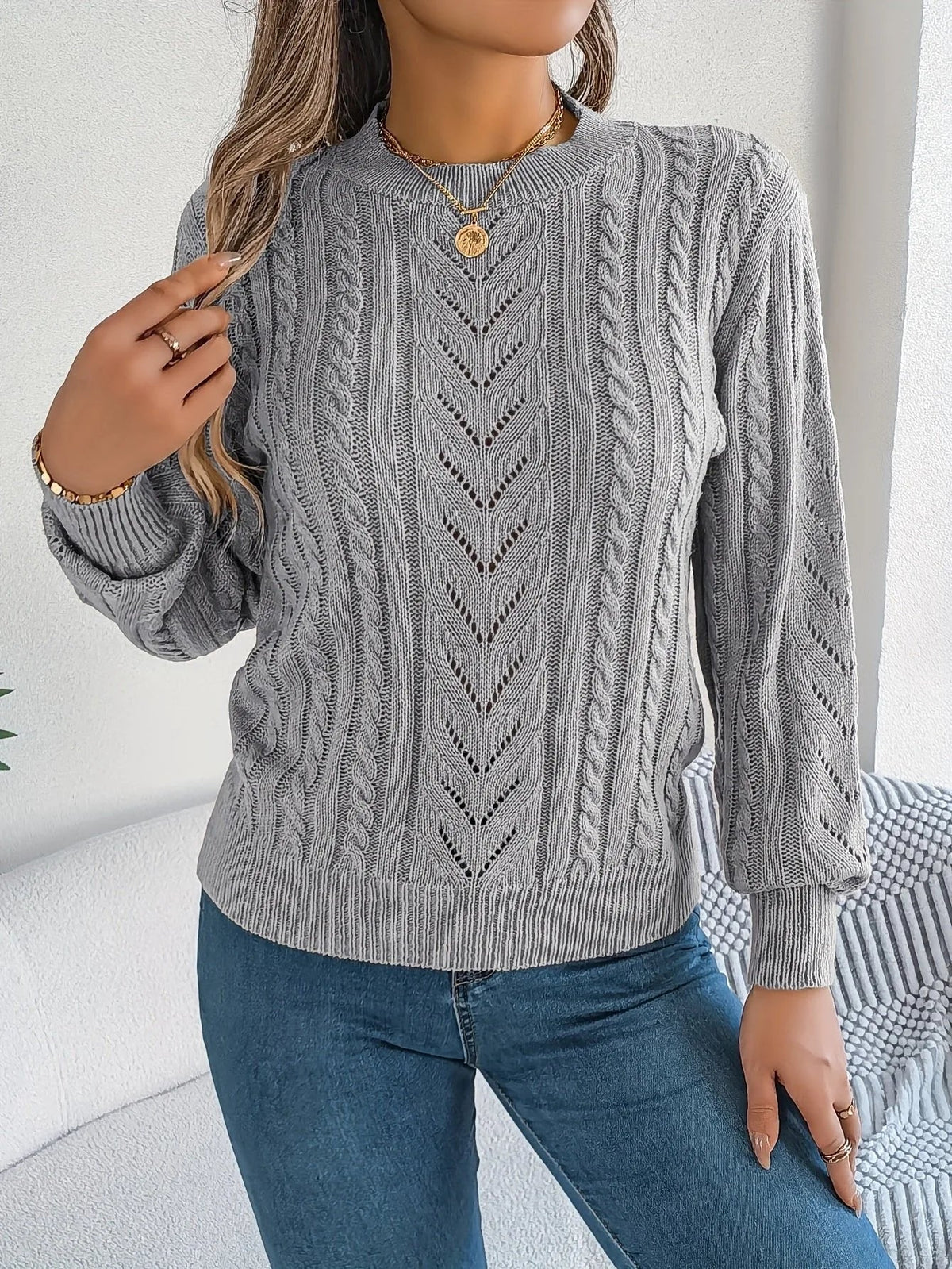 Larenne - Cable Knit Pullover Sweater Everyday Layering — view 8 of 10