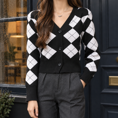 Larkspire - Argyle Knit Cardigan Everyday Layering