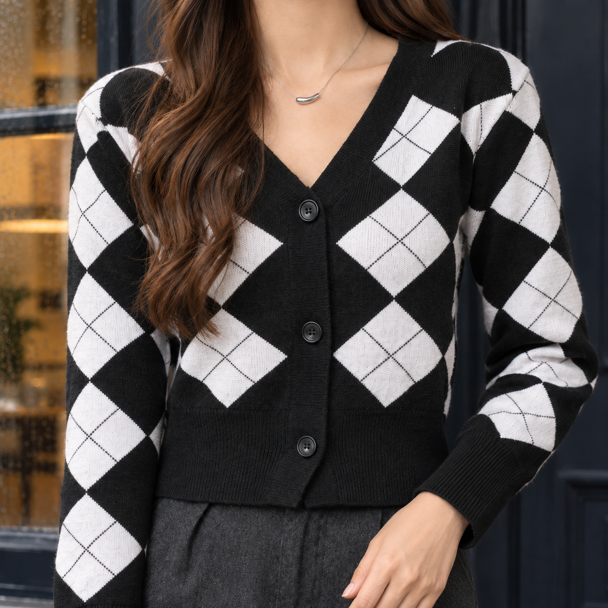 Larkspire - Argyle Knit Cardigan Everyday Layering — view 2 of 4