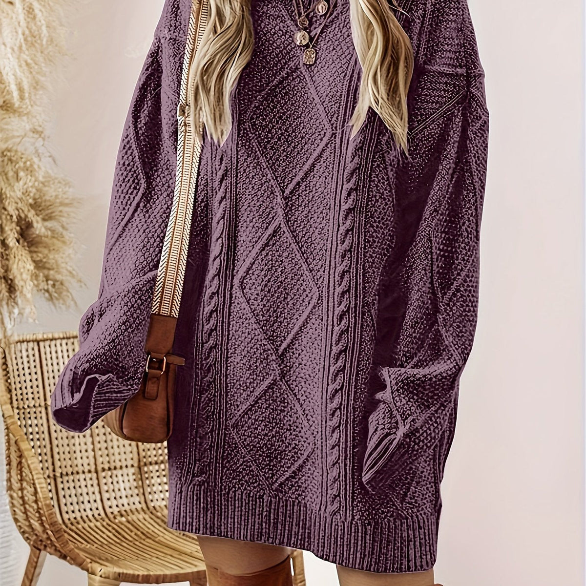 Linvora - Cable Knit Sweater Dress Everyday Elegant Styling