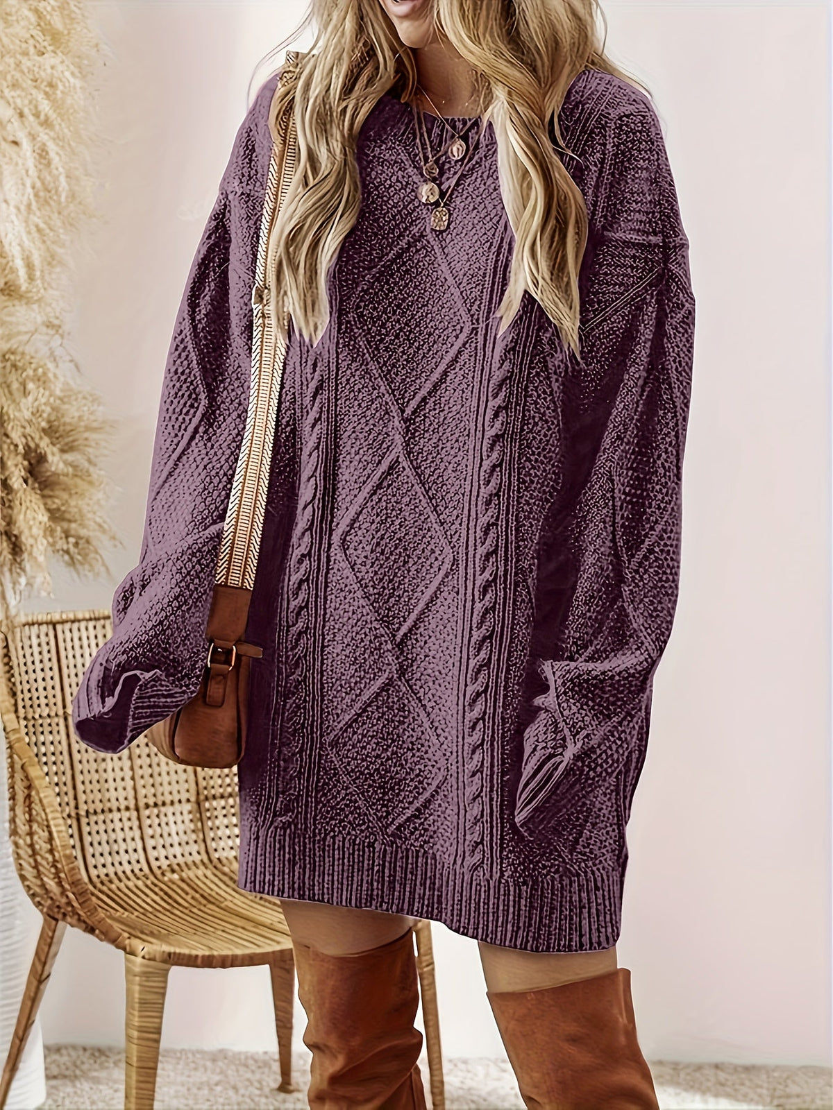 Linvora - Cable Knit Sweater Dress Everyday Elegant Styling — view 2 of 10