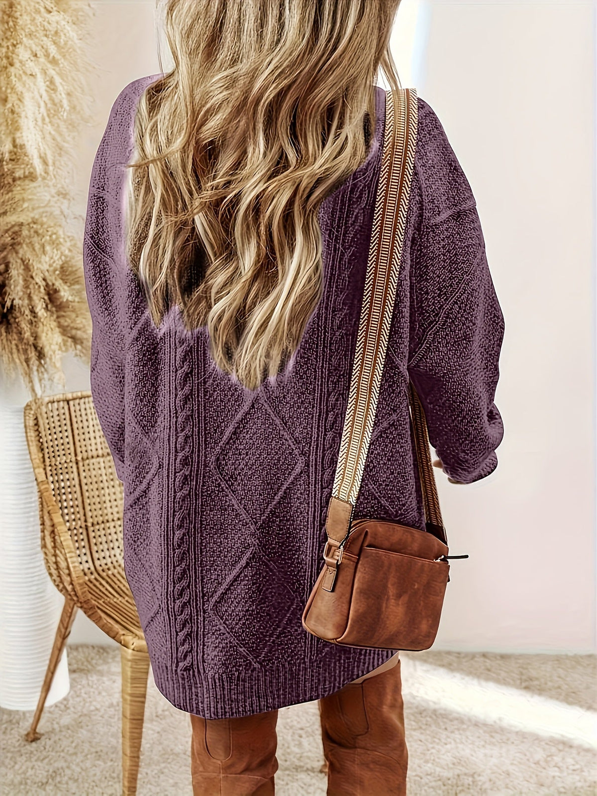 Linvora - Cable Knit Sweater Dress Everyday Elegant Styling — view 3 of 10