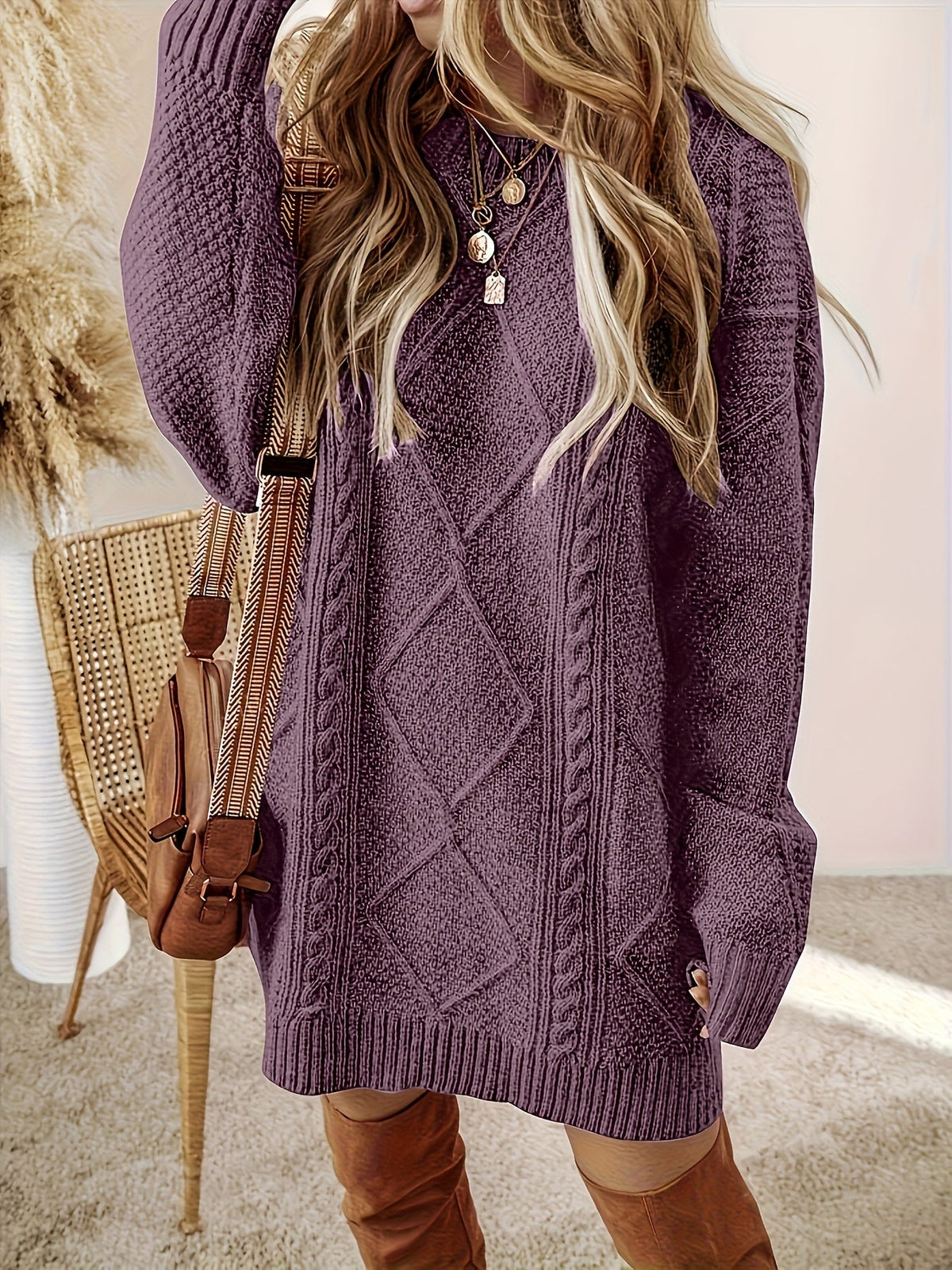 Linvora - Cable Knit Sweater Dress Everyday Elegant Styling — view 4 of 10