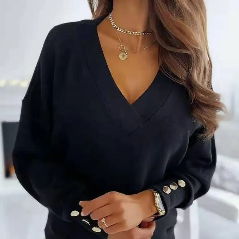 Loomelle - Deep V Neck Knit Sweater Everyday Layering — view 10 of 10