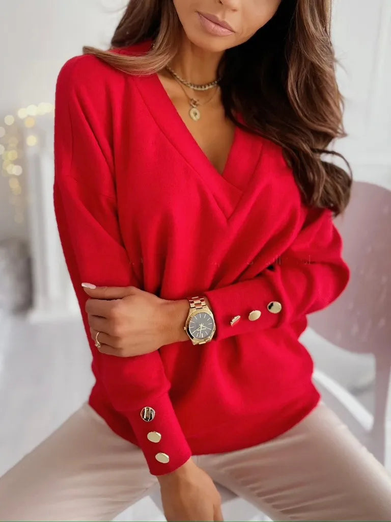 Loomelle - Deep V Neck Knit Sweater Everyday Layering — view 5 of 10