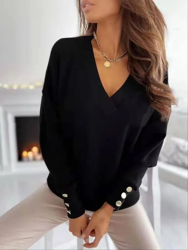 Loomelle - Deep V Neck Knit Sweater Everyday Layering — view 9 of 10