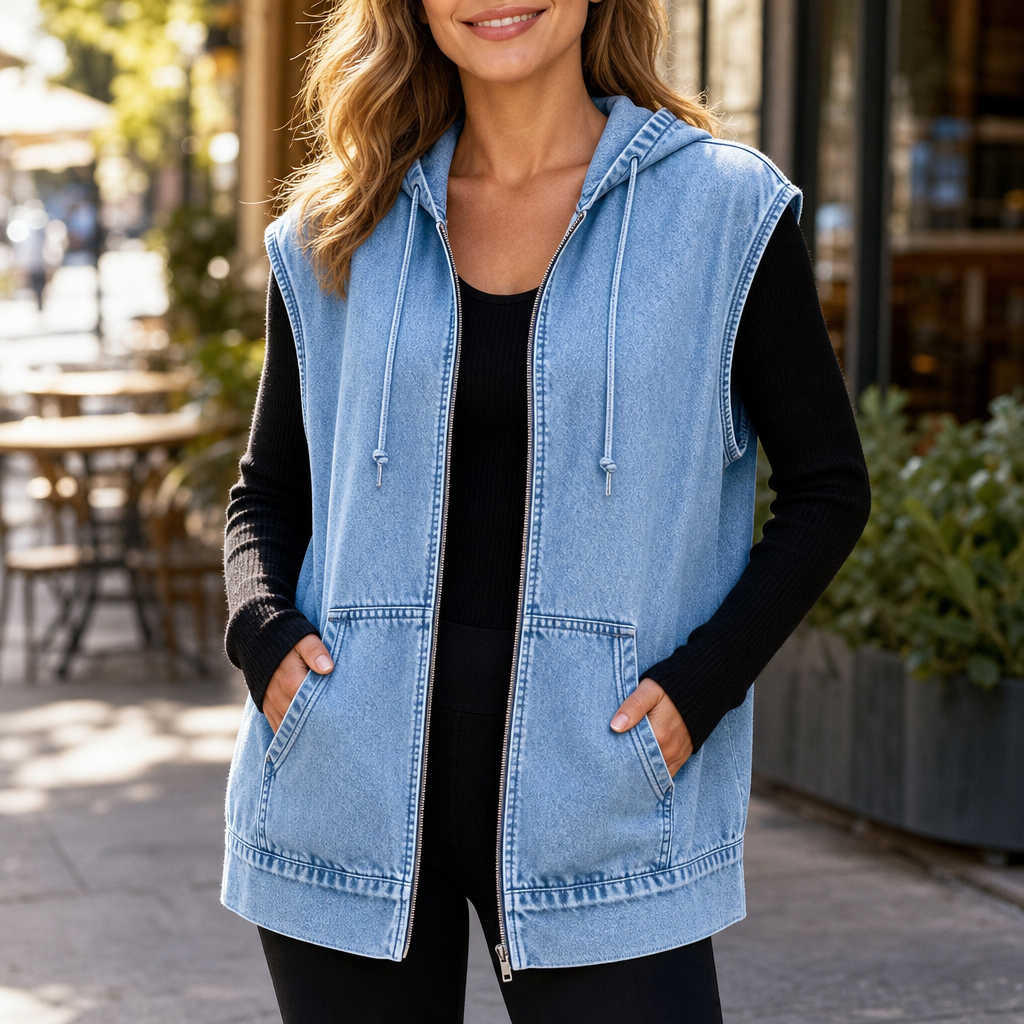 Loomora - Oversized Hooded Denim Style Vest Layering — view 2 of 10