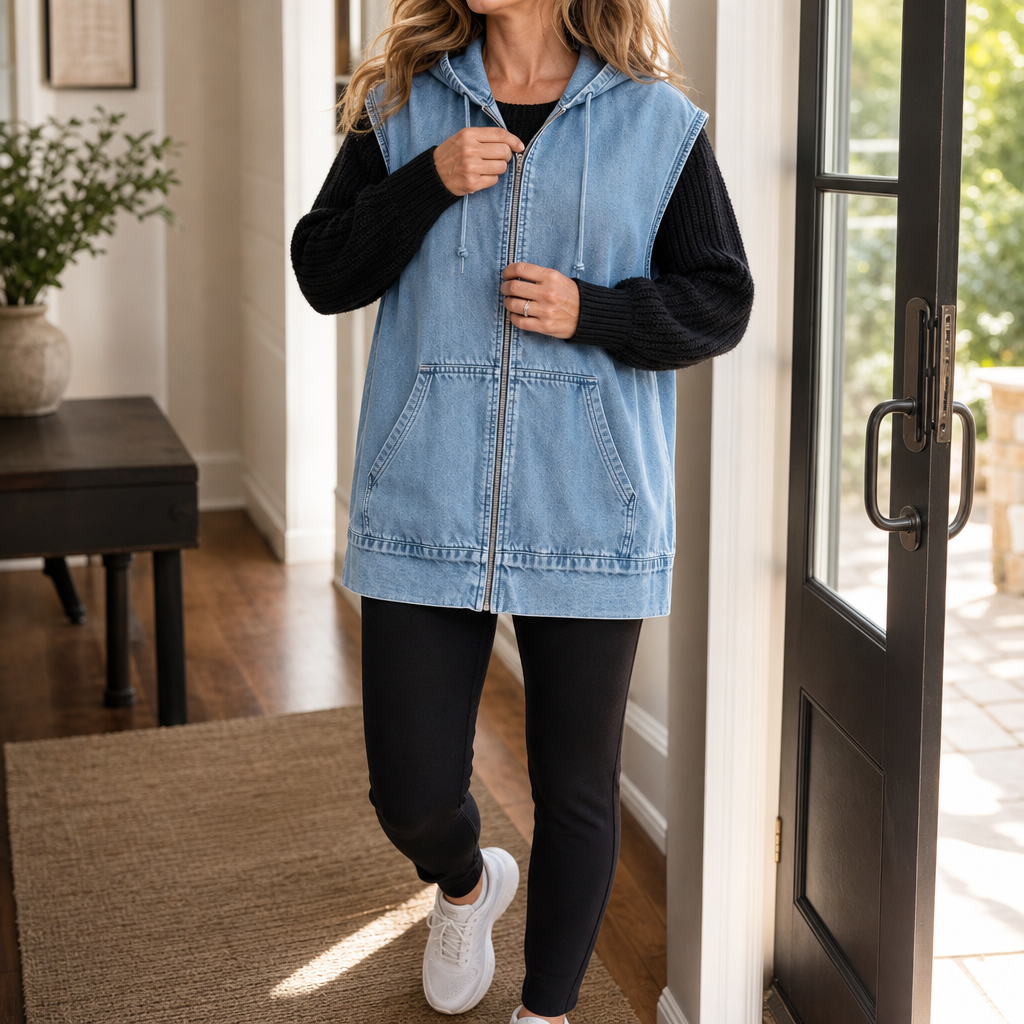 Loomora - Oversized Hooded Denim Style Vest Layering — view 5 of 10