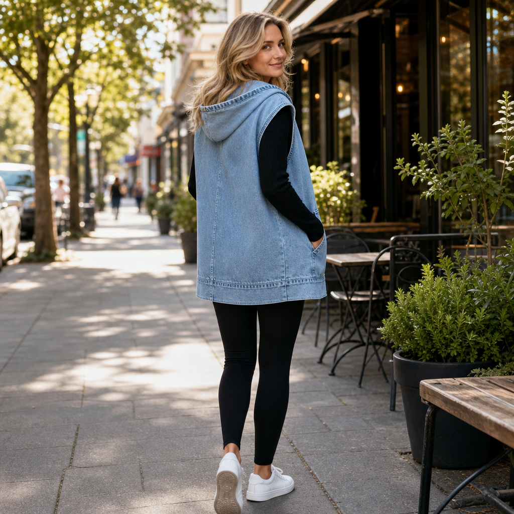 Loomora - Oversized Hooded Denim Style Vest Layering — view 6 of 10