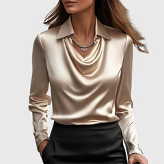 Lumetta - Pleated Neckline Draped Blouse For Versatile Styling