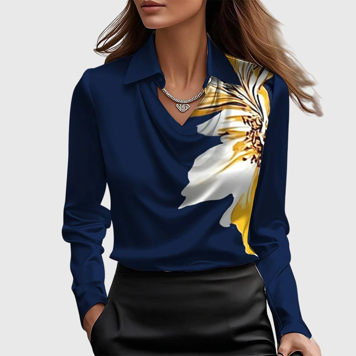 Lumetta - Pleated Neckline Draped Blouse For Versatile Styling — view 8 of 10