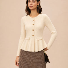 Marlestte - Textured Button Knit Sweater Autumn Winter Wear — view 2 of 9