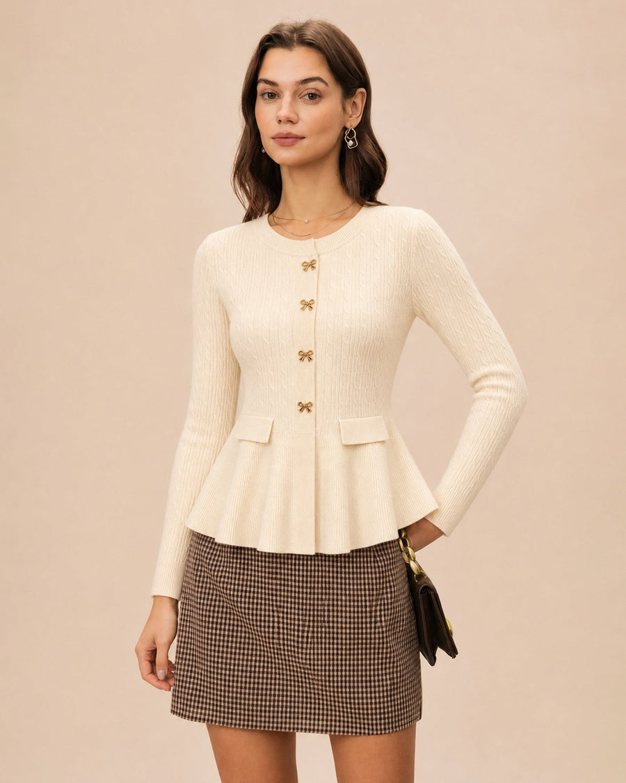 Marlestte - Textured Button Knit Sweater Autumn Winter Wear — view 2 of 9