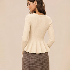 Marlestte - Textured Button Knit Sweater Autumn Winter Wear — view 3 of 9