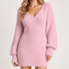 Marlisse - Fitted Faux Fur Sweater Dress Evening Wear — view 2 of 6