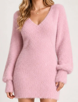 Marlisse - Fitted Faux Fur Sweater Dress Evening Wear — view 2 of 6