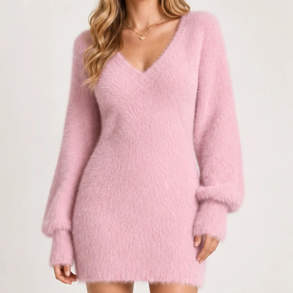 Marlisse - Fitted Faux Fur Sweater Dress Evening Wear — view 2 of 6