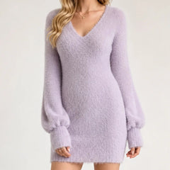 Marlisse - Fitted Faux Fur Sweater Dress Evening Wear — view 3 of 6