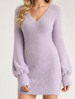 Marlisse - Fitted Faux Fur Sweater Dress Evening Wear — view 3 of 6