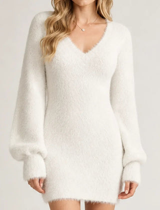 Marlisse - Fitted Faux Fur Sweater Dress Evening Wear — view 4 of 6