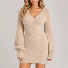 Marlisse - Fitted Faux Fur Sweater Dress Evening Wear — view 5 of 6