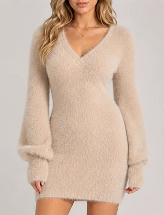 Marlisse - Fitted Faux Fur Sweater Dress Evening Wear — view 5 of 6