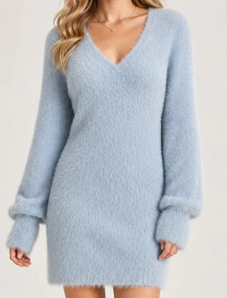Marlisse - Fitted Faux Fur Sweater Dress Evening Wear — view 6 of 6