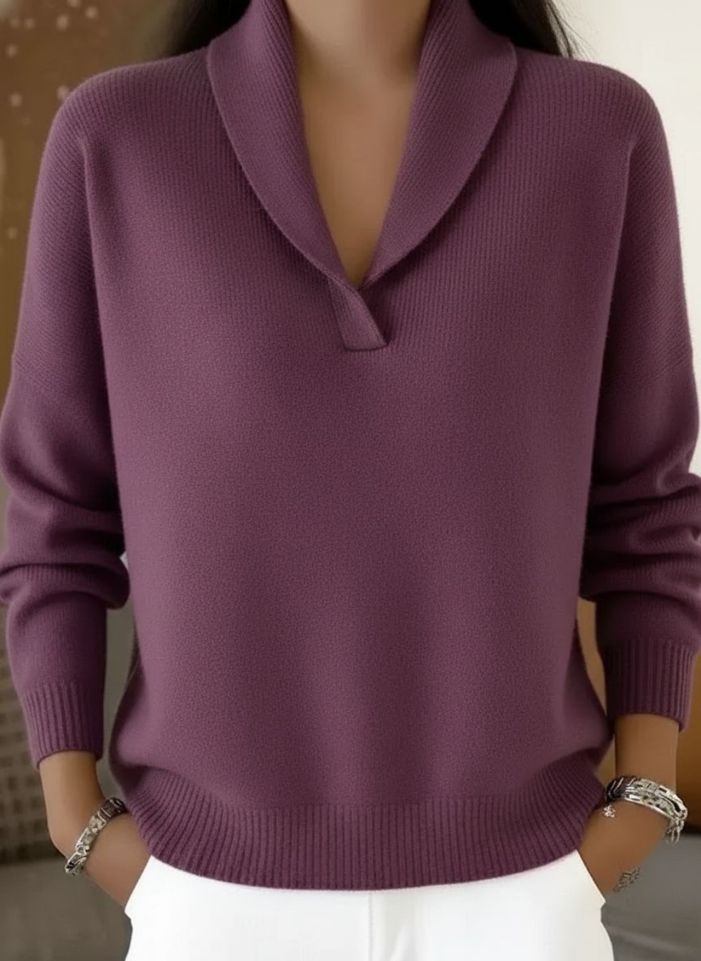 Marlowe - Shawl Collar V-Neck Sweater Everyday Wear — view 7 of 8