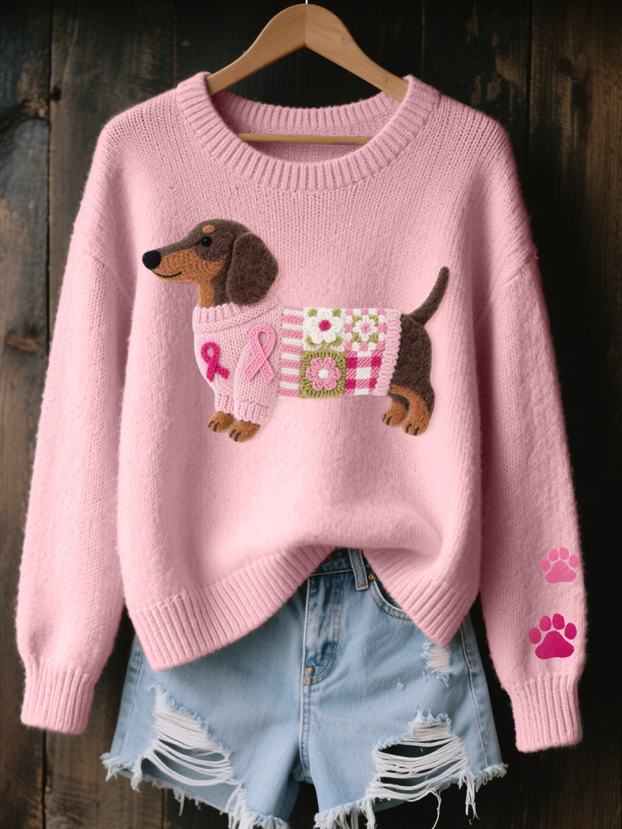 Marnelle - Knitted Dachshund Motif Sweater Winter Layering