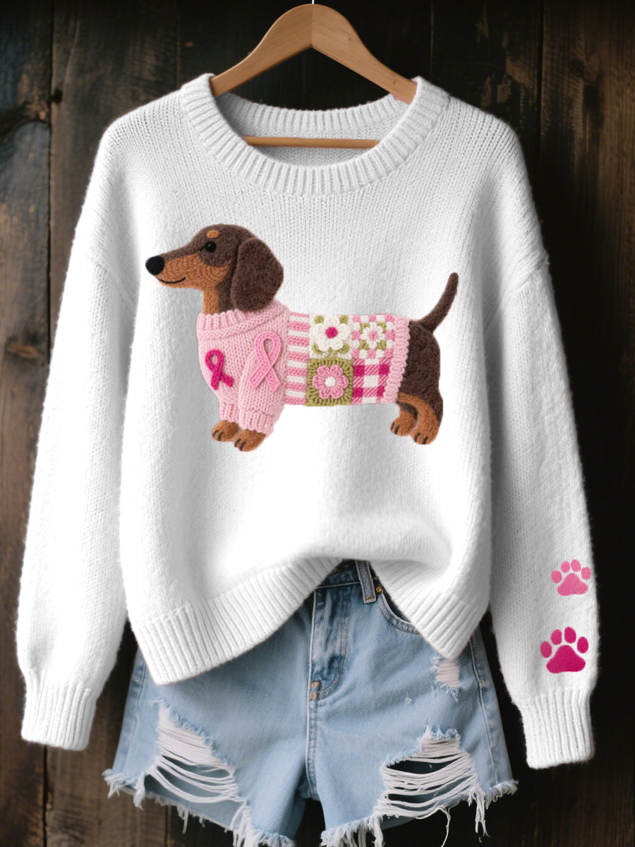 Marnelle - Knitted Dachshund Motif Sweater Winter Layering — view 3 of 5