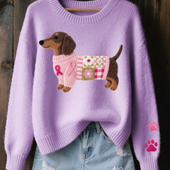 Marnelle - Knitted Dachshund Motif Sweater Winter Layering — view 4 of 5