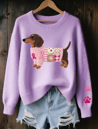 Marnelle - Knitted Dachshund Motif Sweater Winter Layering — view 4 of 5