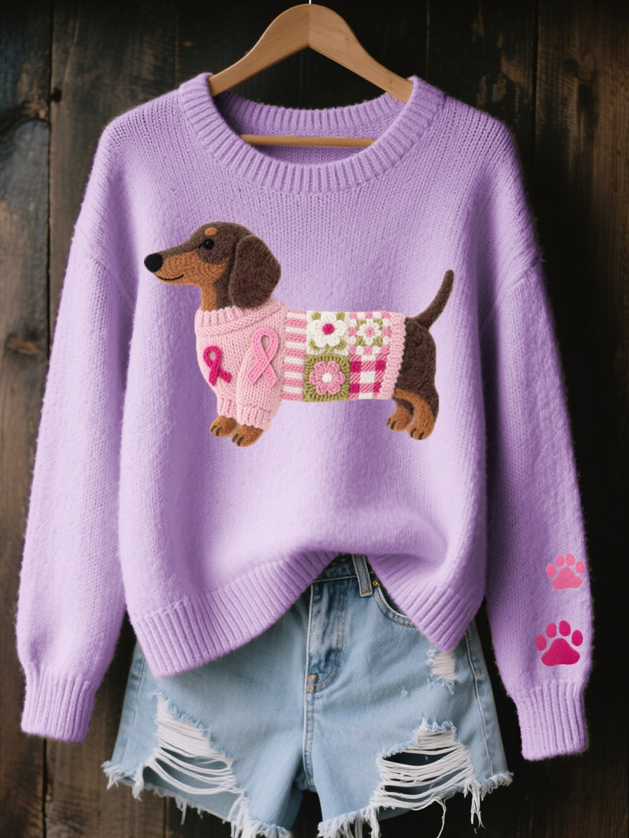 Marnelle - Knitted Dachshund Motif Sweater Winter Layering — view 4 of 5