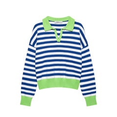 Nautelle - Striped Cropped Polo Sweater Casual City Wear — view 5 of 6