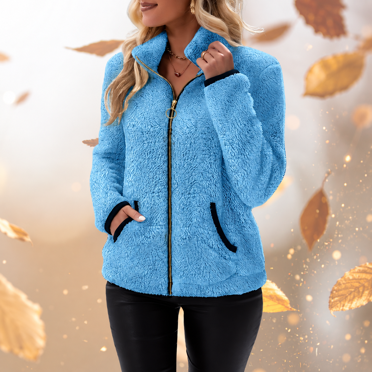 Nordelle - High Collar Sherpa Fleece Jacket Cool Weather Layering — view 7 of 8