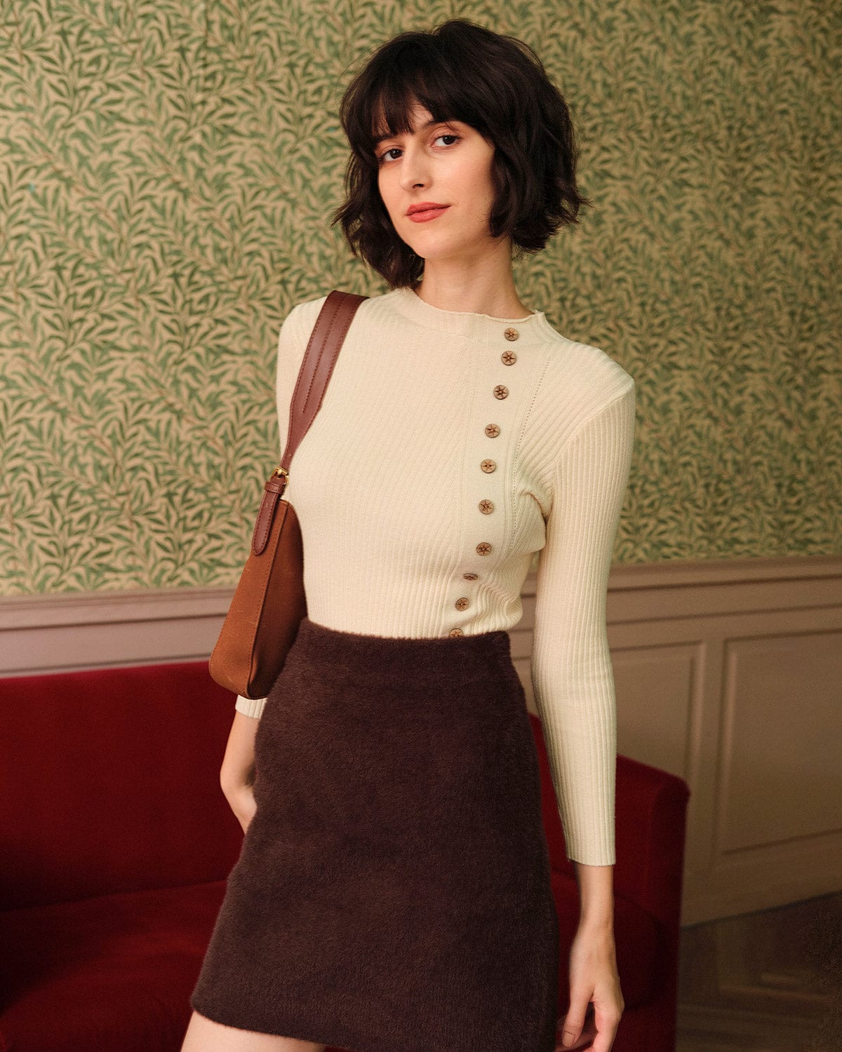Perlina - Ribbed Mock Neck Knit Top Autumn Layering