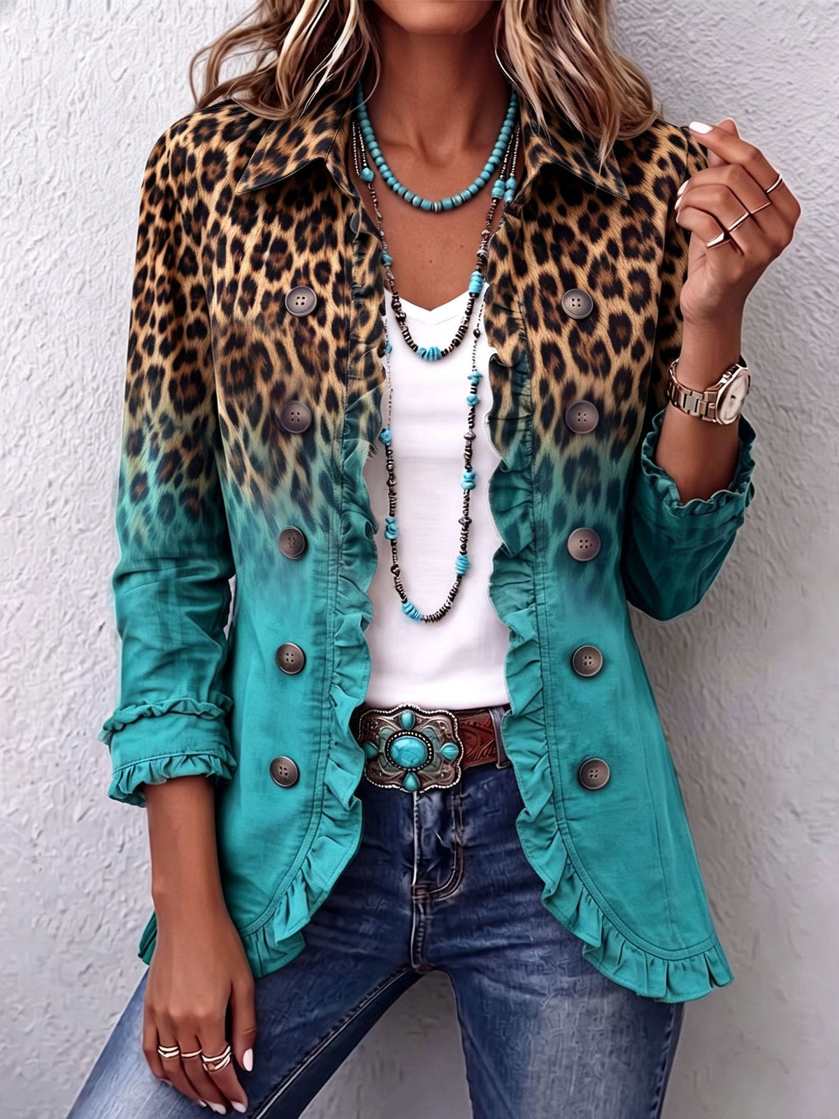 Ravella - Longline Leopard Print Statement Jacket
