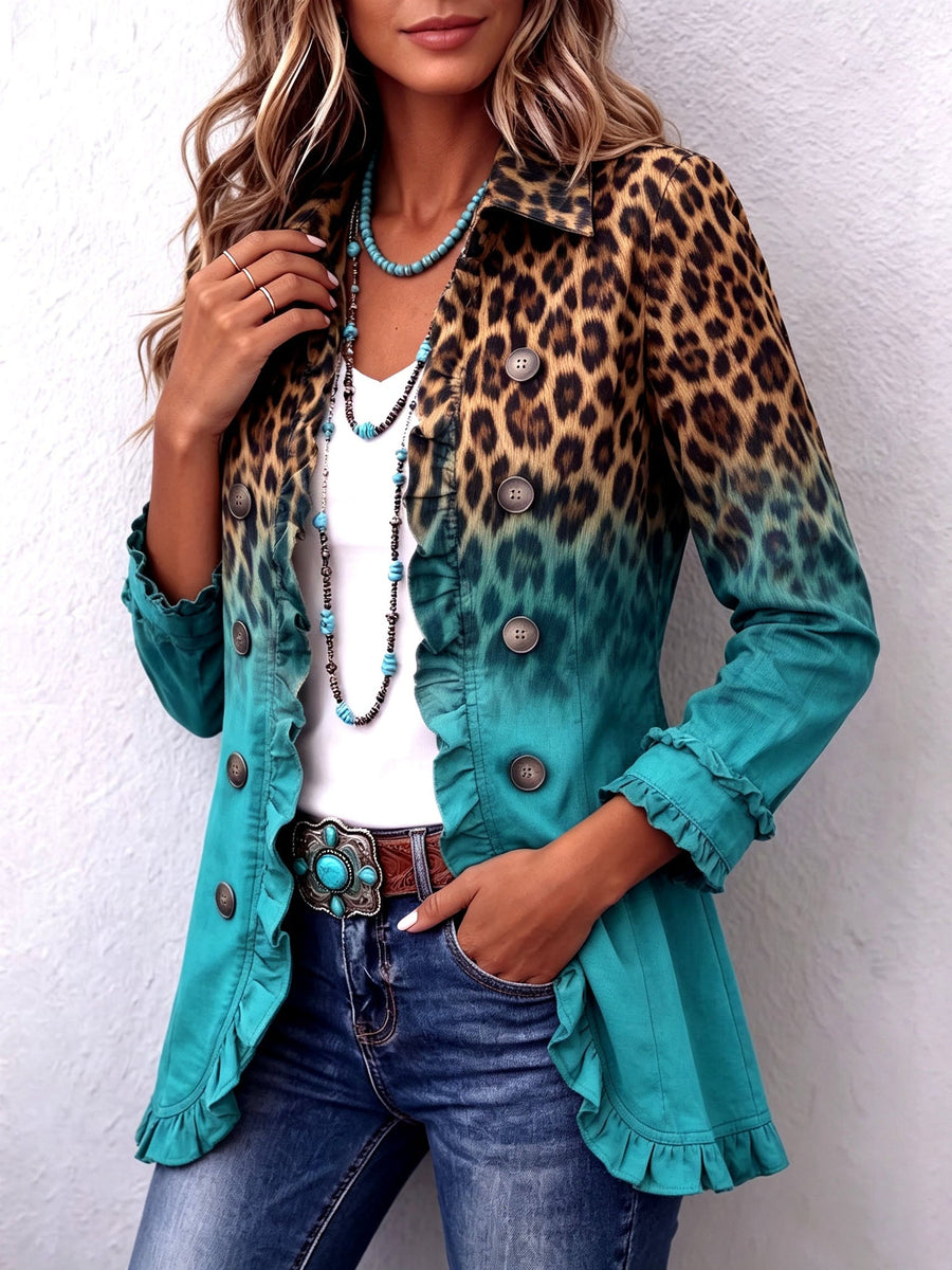 Ravella - Longline Leopard Print Statement Jacket — view 2 of 7