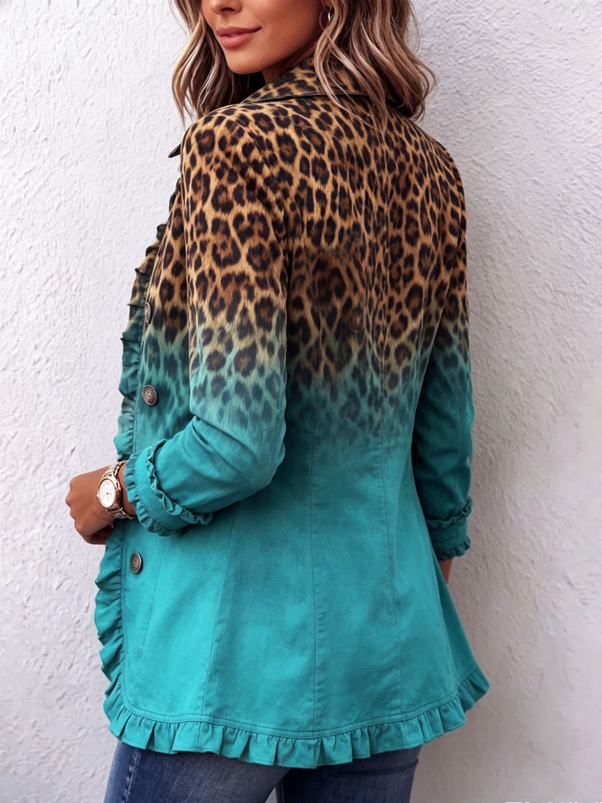 Ravella - Longline Leopard Print Statement Jacket — view 4 of 7