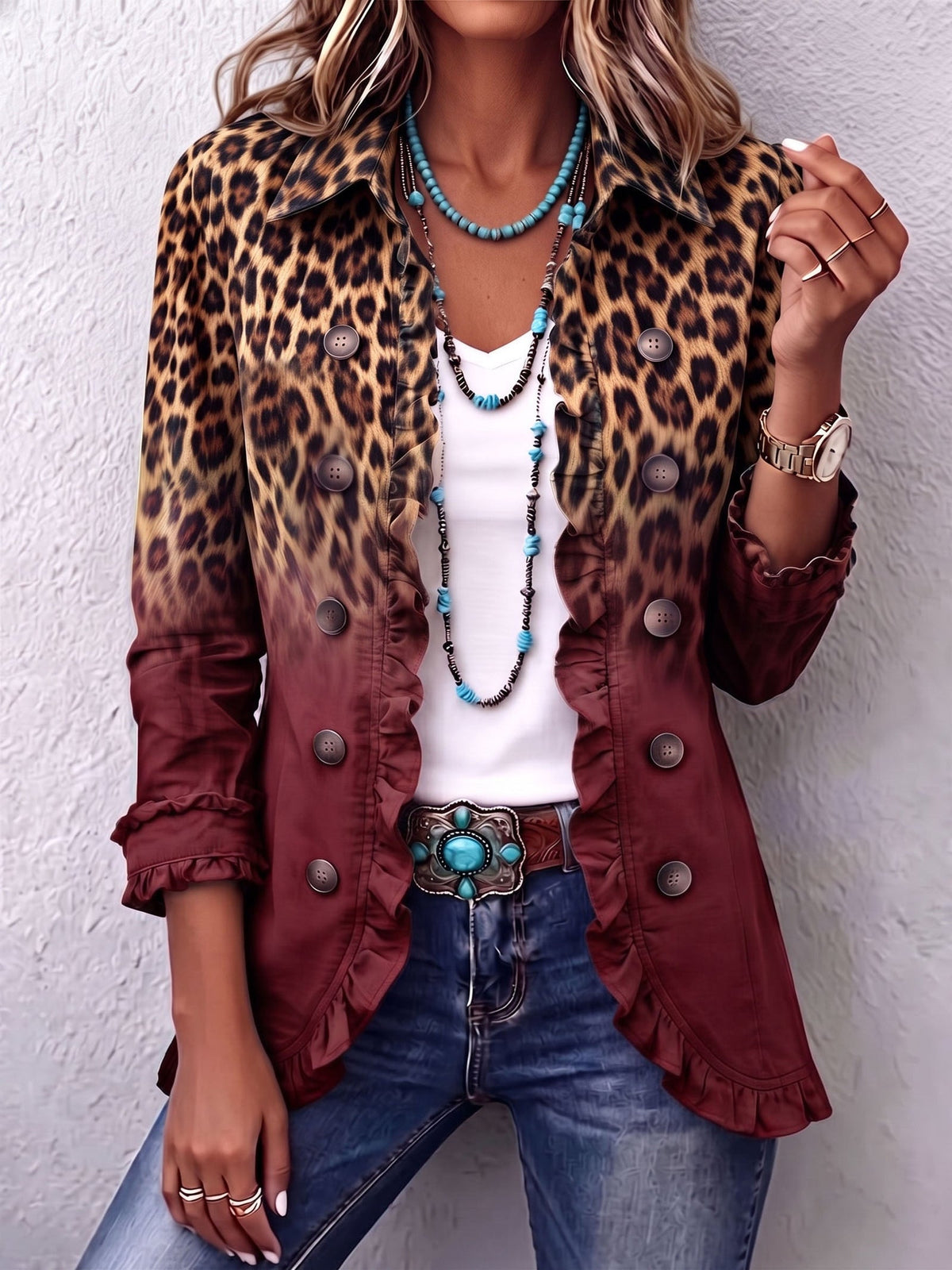 Ravella - Longline Leopard Print Statement Jacket — view 5 of 7