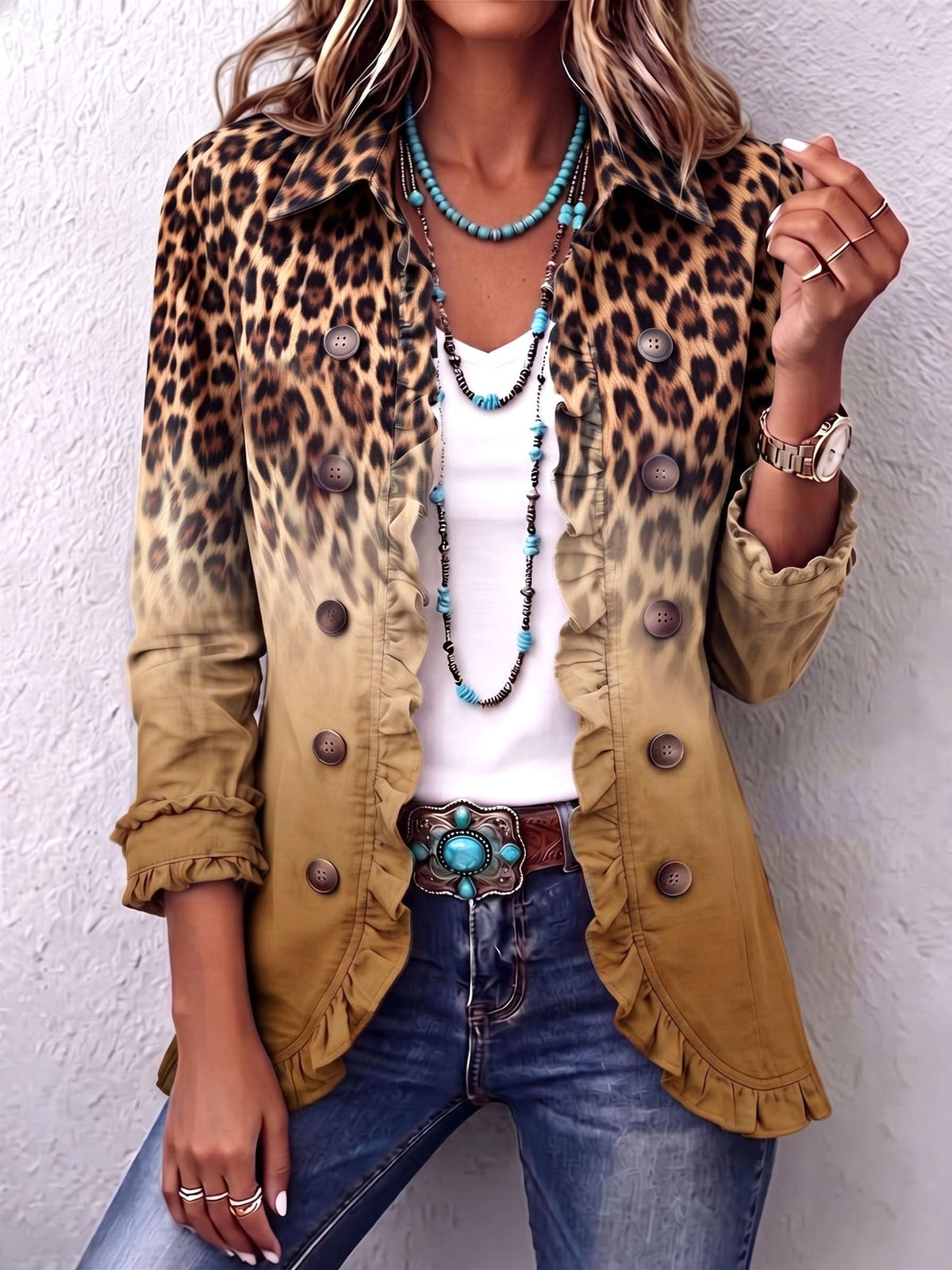 Ravella - Longline Leopard Print Statement Jacket — view 6 of 7