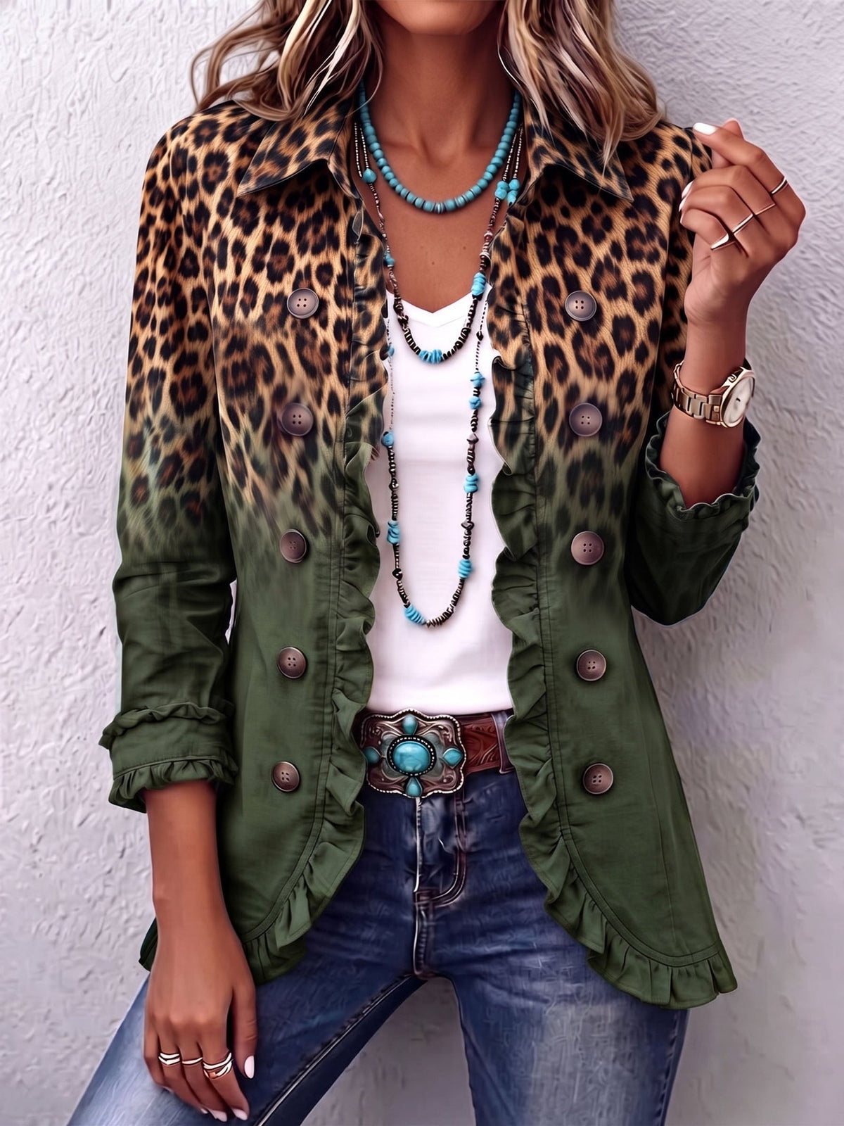 Ravella - Longline Leopard Print Statement Jacket — view 7 of 7