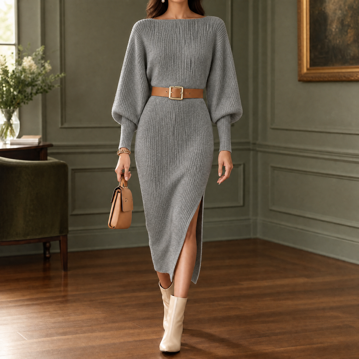 Riballa - Ribbed Knit Midi Dress Daytime To Evening Wear — view 3 of 7
