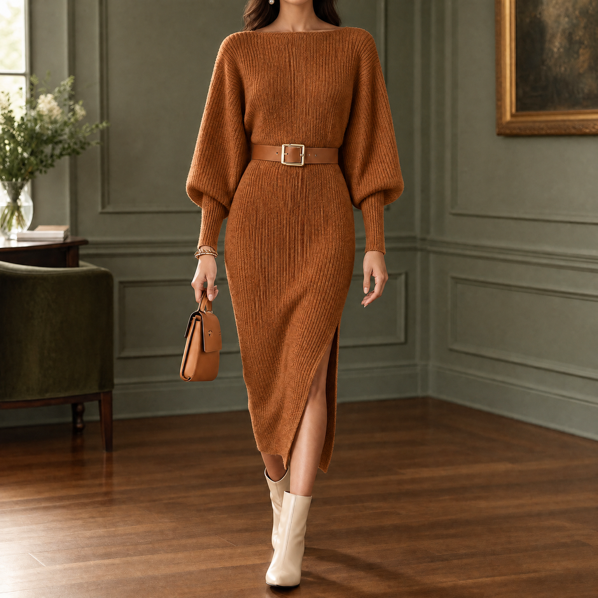 Riballa - Ribbed Knit Midi Dress Daytime To Evening Wear — view 7 of 7