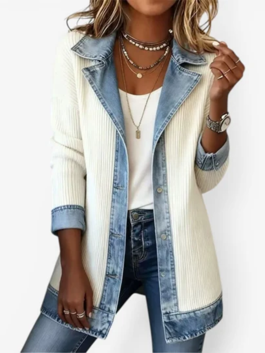 Rivalta - Ribbed Denim Trim Jacket Casual Layering