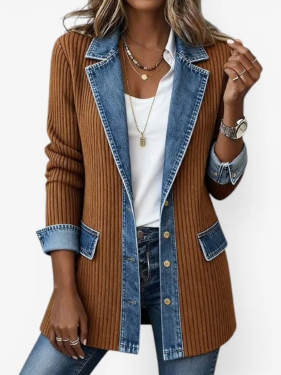 Rivalta - Ribbed Denim Trim Jacket Casual Layering — view 5 of 6