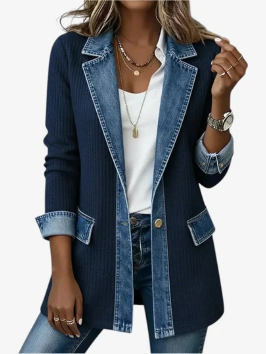 Rivalta - Ribbed Denim Trim Jacket Casual Layering — view 6 of 6