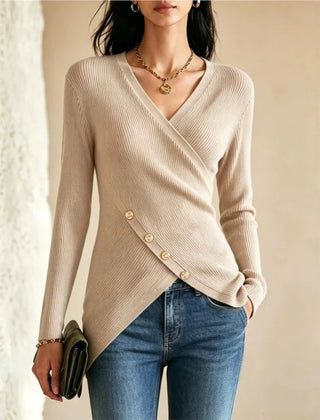 Rivenna - Ribbed Crossover V Neck Sweater Everyday Layering