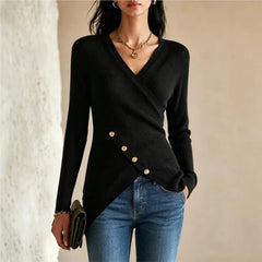 Rivenna - Ribbed Crossover V Neck Sweater Everyday Layering — view 2 of 4