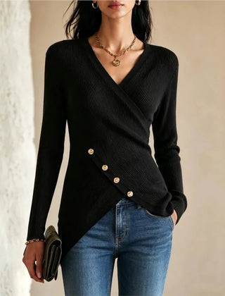 Rivenna - Ribbed Crossover V Neck Sweater Everyday Layering — view 2 of 4